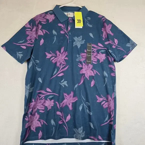 All In Motion Polo Shirt mens medium Moisture wicking floral shirt 0654 - Picture 2 of 8